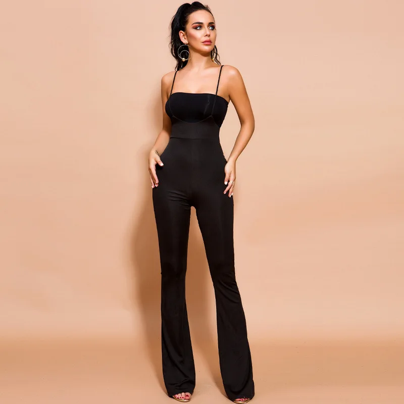 

Casual black pants 2021 summer new sexy high waist slim-fitting sleeveless suspender trousers jumpsuit women