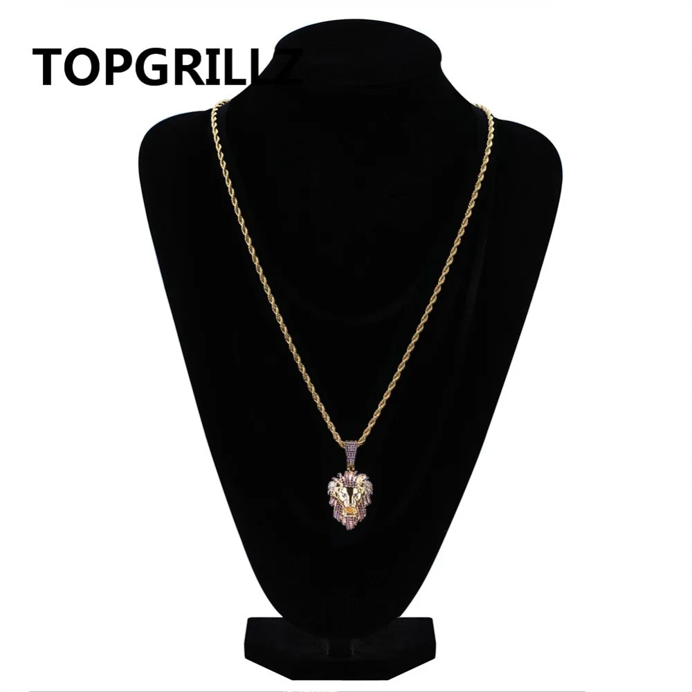 TOPGRILLZ хип-хоп позолоченное микро кубическое циркониевое ожерелье с подвеской в виде головы льва для мужчин Ювелирные изделия Подарки