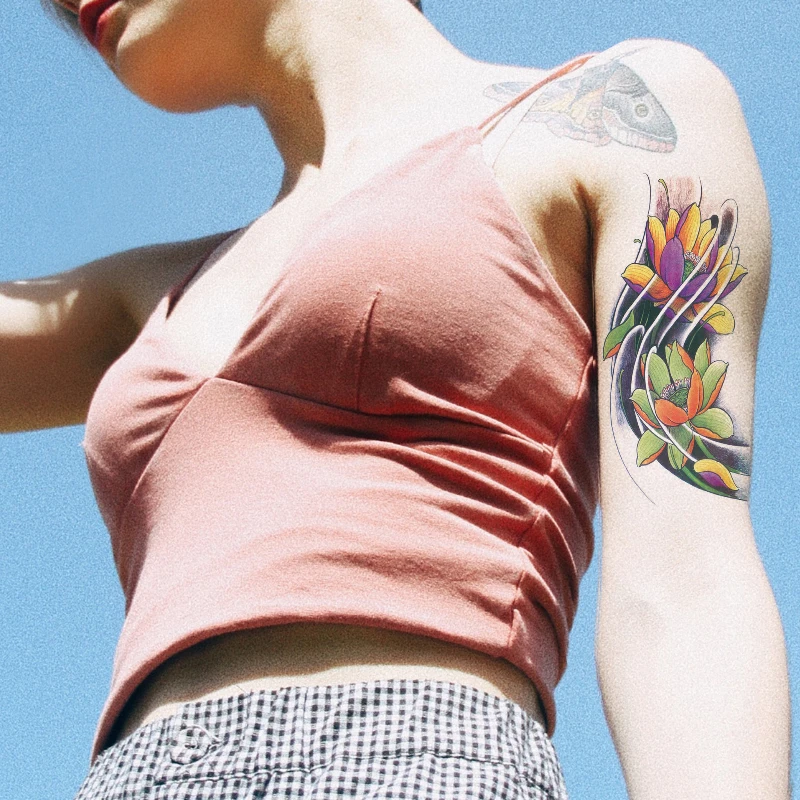 Водопереводная Татуировка 3D цветок лотоса птицы волна водонепроницаемый