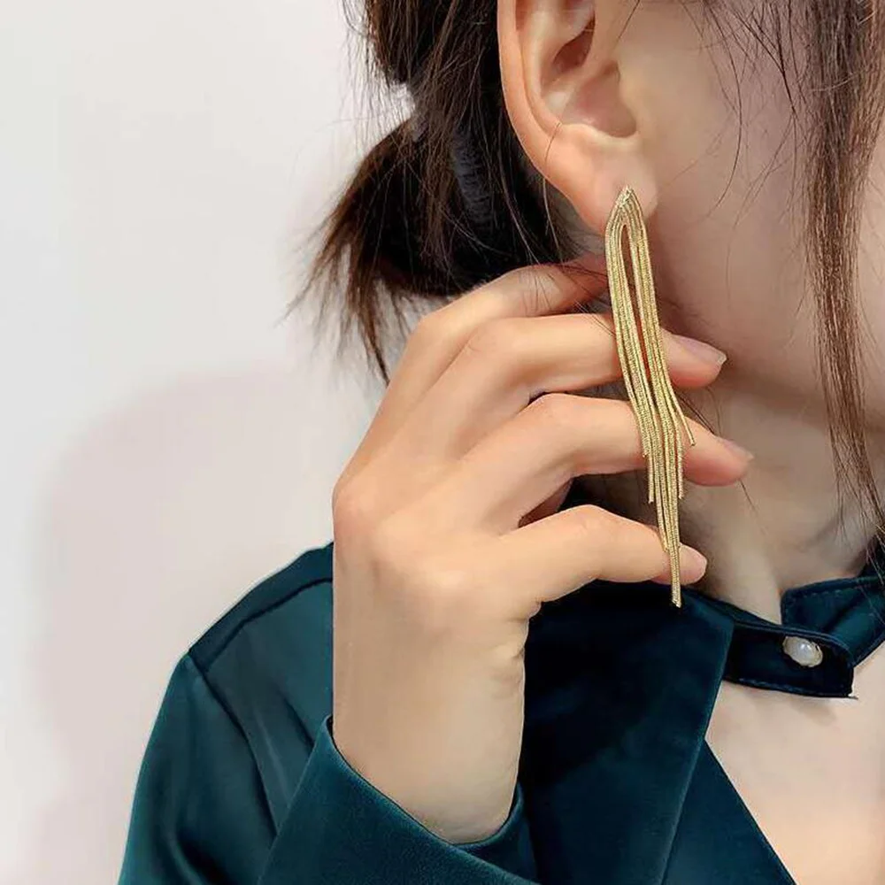 

Coconal Vintage Bar Long Thread Tassel Drop Earrings for Women Lady Glossy Arc Geometric Korean Earring Fashion Jewelry Gift