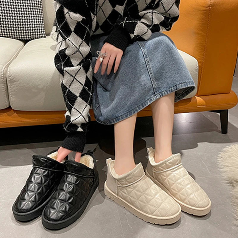 Waterproof Short-Tube Women's Snow Boots, Thick Warm Short Boots, Plus Velvet Non-Slip Casual Fall/Winter Women's Cotton Shoes