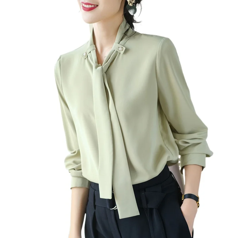 

Women green chiffon shirt long-sleeved shirt jacket women fashion chiffon blouse women shirts blouses long sleeve crop top