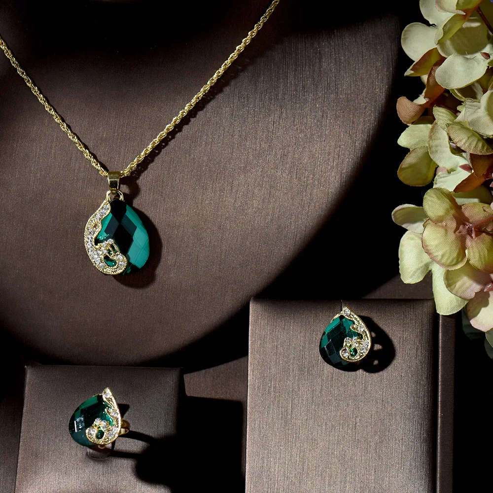 Модные Зеленые/красные ювелирные изделия HIBRIDE свадебные серьги и ожерелье с