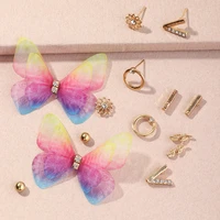 7 pair earing sets temperament jewelry rainbow butterfly flower stud earrings womens elegant cute party jewelry earrings