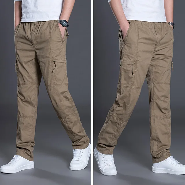 Khaki Pants Летние модные мужские брюки повседневные хлопковые длинные брюки прямые джоггеры Homme Большие размеры 5xl 6xl деловые рабочие брюки для мужчин - Цвет: Khaki Pants