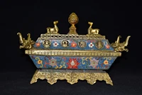 11chinese folk collection old bronze cloisonne enamel four dragon head statue square incense burner office ornaments town house