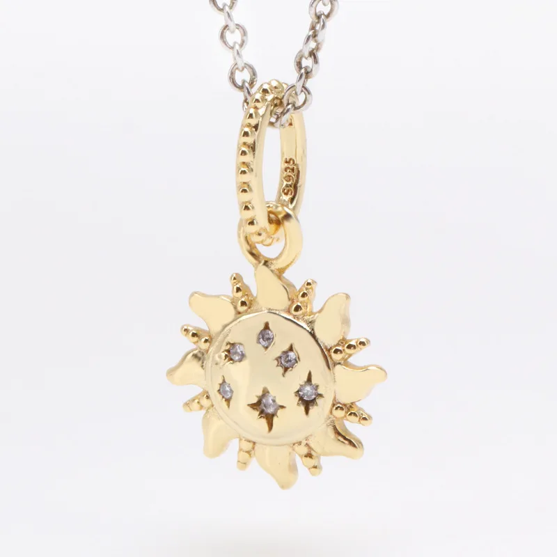 

Amaia S925 Silver Shining Sunflower Pendant Female Sunflower Pendant Fit Original Charms Necklace
