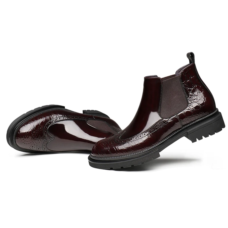 Мужские ковбойские ботильоны ручной работы из натуральной лакированной кожи с