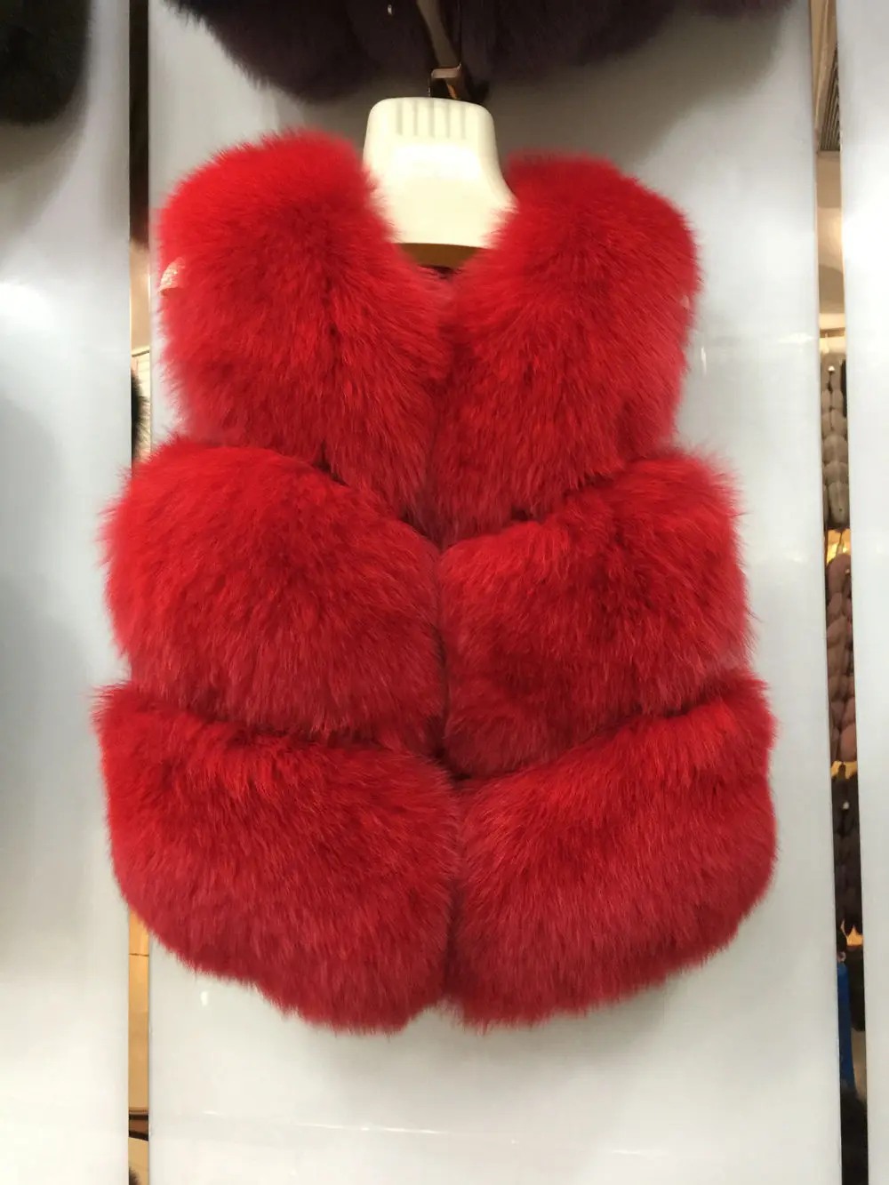 Red JKKFURS Новое поступление женские жилеты из натурального Лисьего меха высокого качества женские модные стильные жилеты из натурального меха 3 ряда куртки S7162 - Цвет: Red