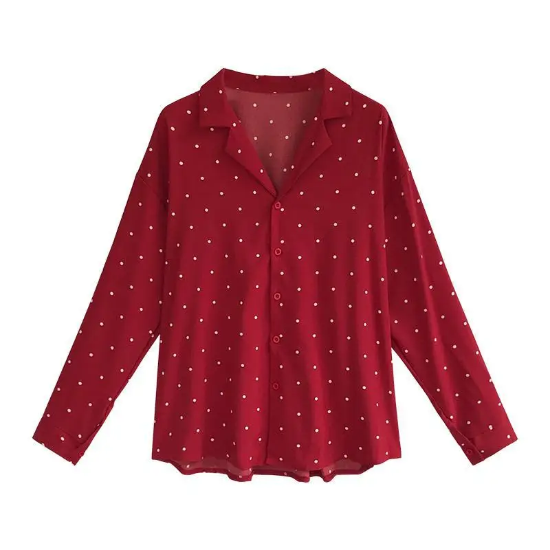 

Spring and autumn Shirt New Women's shirt women's polka dot long light ripe V-neck Chiffon three quarter casual broadcloth