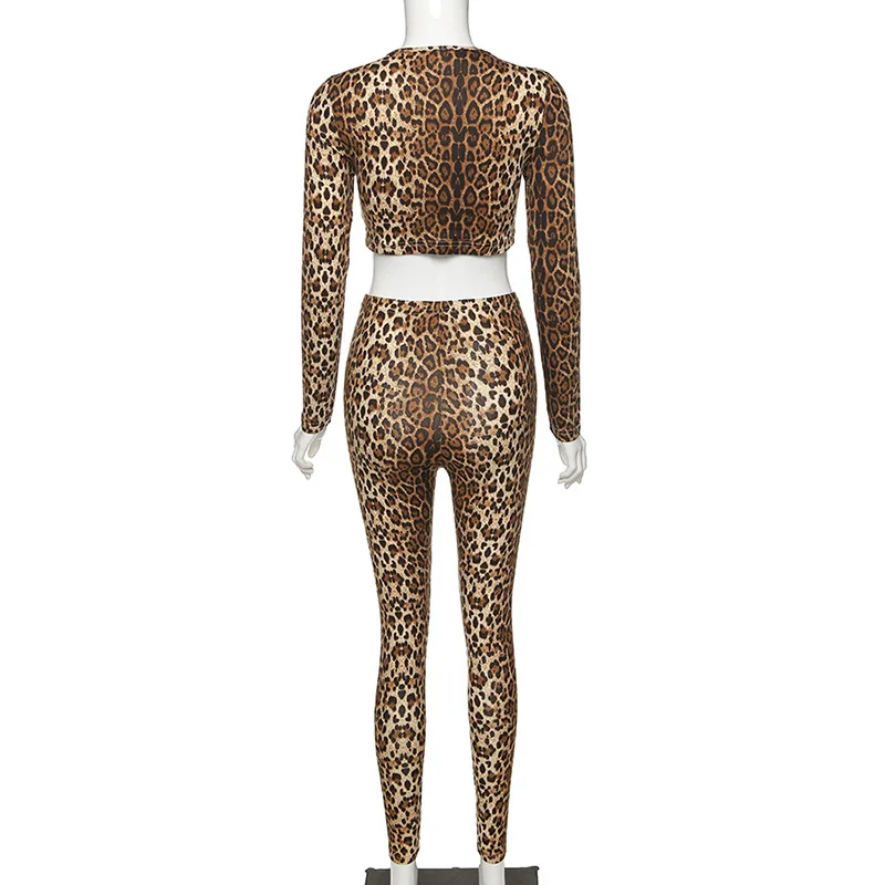 

2021 ladies fashion spring new ladies leopard print tight yoga sports suit tight sexy