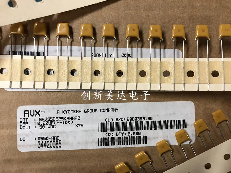 

Original new 100% multilayer ceramic monolith capacitor 2.2uf 50v 225 X7R SR755C225KAAAP2 copper foot (Inductor)