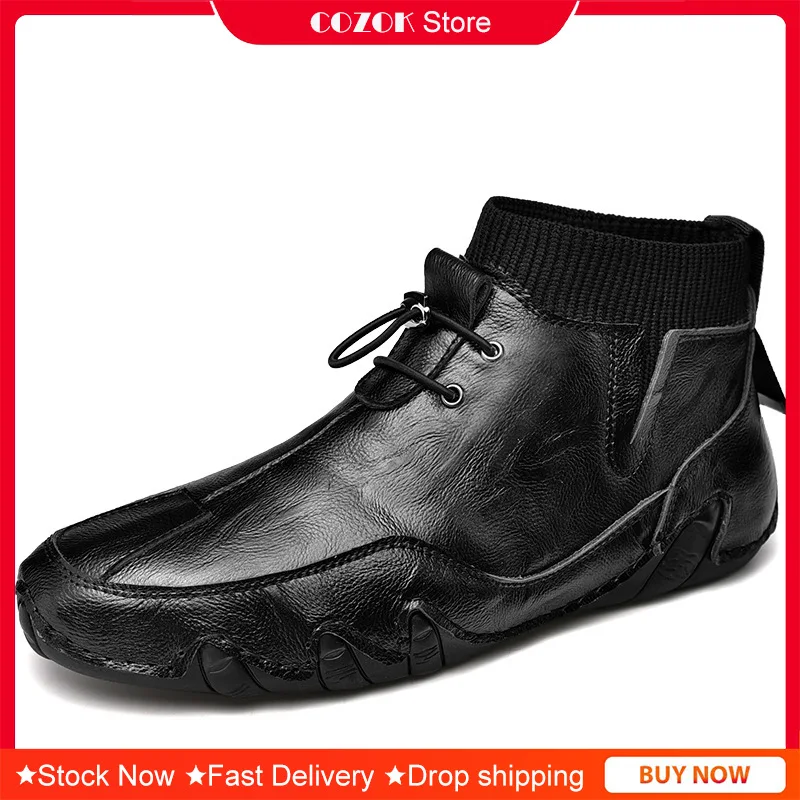 

Ботинки мужские из натуральной кожи, ковбойские сапоги, на шнуровке, Повседневная Роскошная обувь ручной работы, Осень-зима