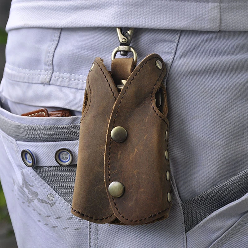 

Car Remote Control Bag Key Ring Box Casual Solid Color Pu Leather Fixed Chain Men's Fashion Key Bag Wallets