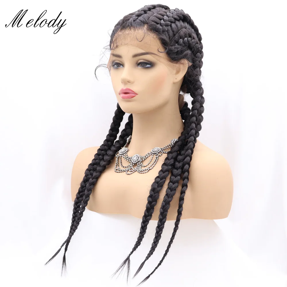 Long Box Braided Synthetic Lace Front Wigs For Women Red Black And Blonde Wig With Brown Roots Ombre Braiding Hair