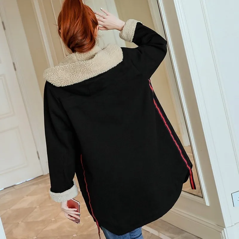 Зимние теплые женские толстые джинсовые пальто с капюшоном и подкладкой из