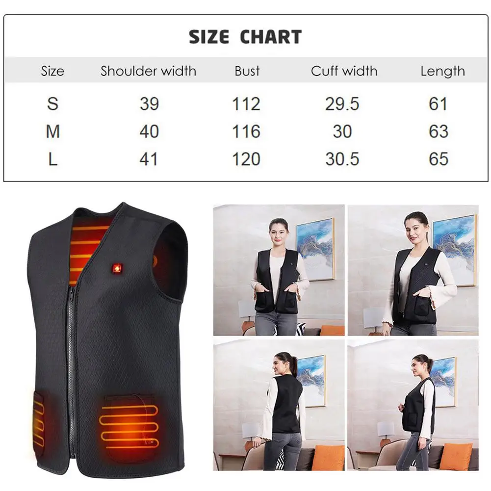 

USB Electric Heated Vest 5 Heating Areas Jacket Temperature Adjustable Women Men Winter Outdoor Thermal Vest Foldable Washable