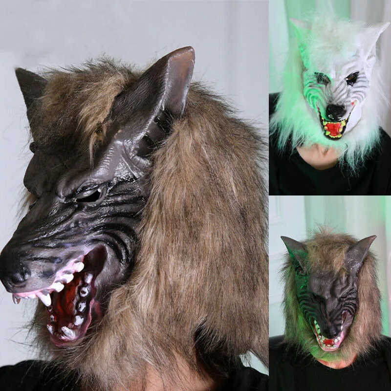 Хэллоуин латексный каучук голова Волка маска для волос с витамином Е перчатки