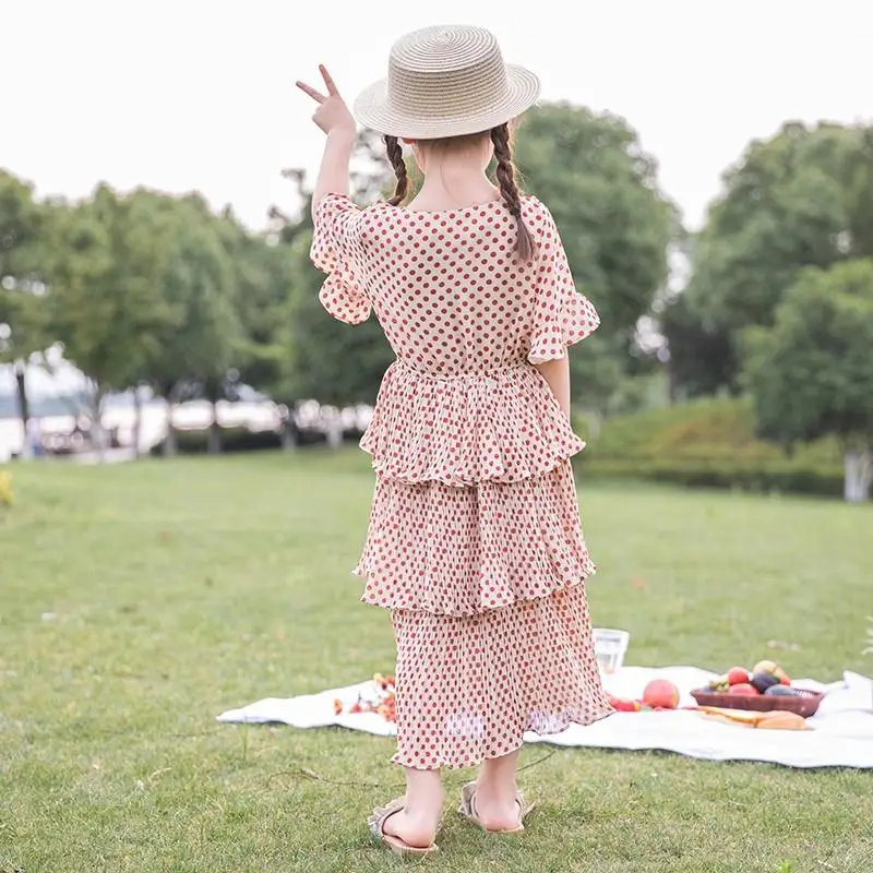 

2020 Girls Dress New Fashion Kids Girl Polka Dot Print Elegant A-Line Princess Dresses Pleated Children Clothing Vestidos K282