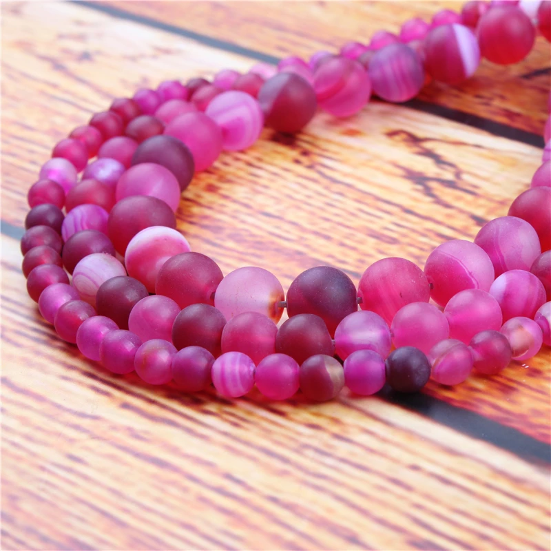 

Rose Red Stripes Natural Stone Bead Round Loose Spaced Beads 15 Inch Strand 6/8/10/12mm For Jewelry Making DIY Bracelet
