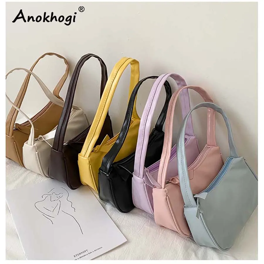 

Multi Color Women Casual Zipper Handbag Pure Color Simple Style Classic Baguette Bag Ladies Daily Shopping Shoulder Bag