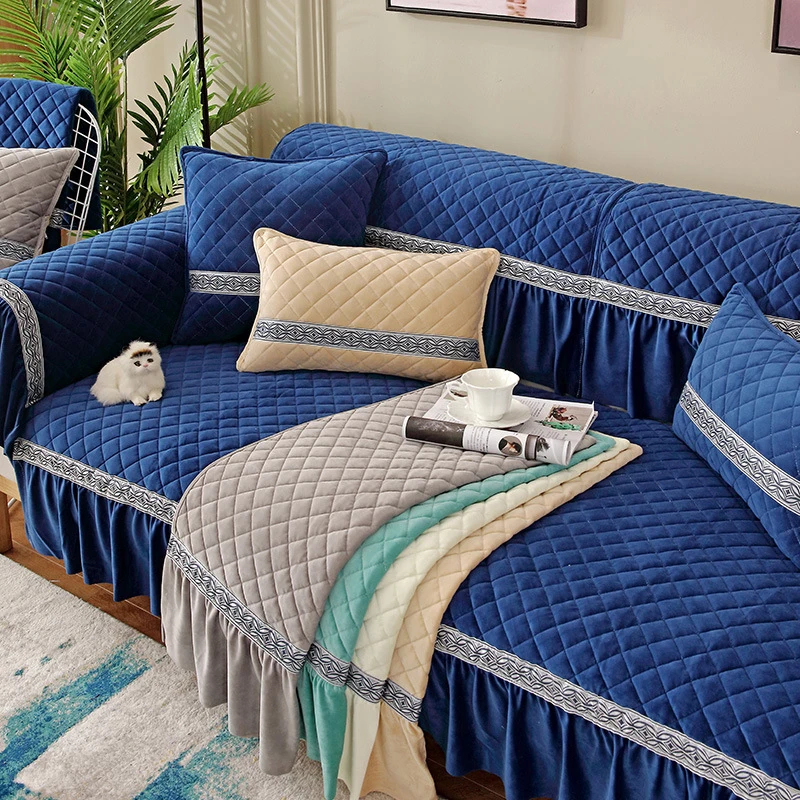 

Плюшевая подушка для дивана, тесьма для подола юбки в скандинавском стиле, всесезонное нескользящее универсальное покрывало для дивана, пы...