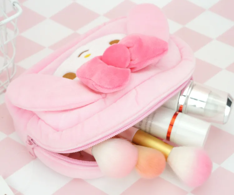 

New cartoon cosmetic bag bowknot plush pencil case storage bag