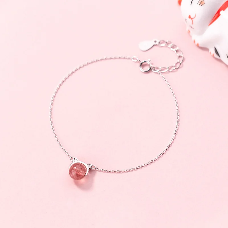 Женский браслет с клубничкой и кристаллом Trusta однотонный из 100% стерлингового