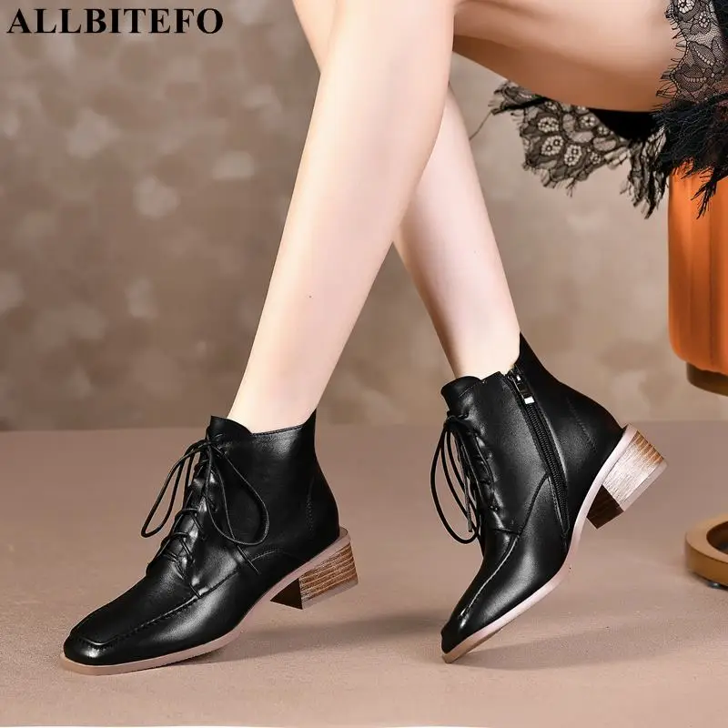 

Сапоги женские ALLBITEFO из натуральной кожи, на толстом каблуке, с квадратным носком, зимние