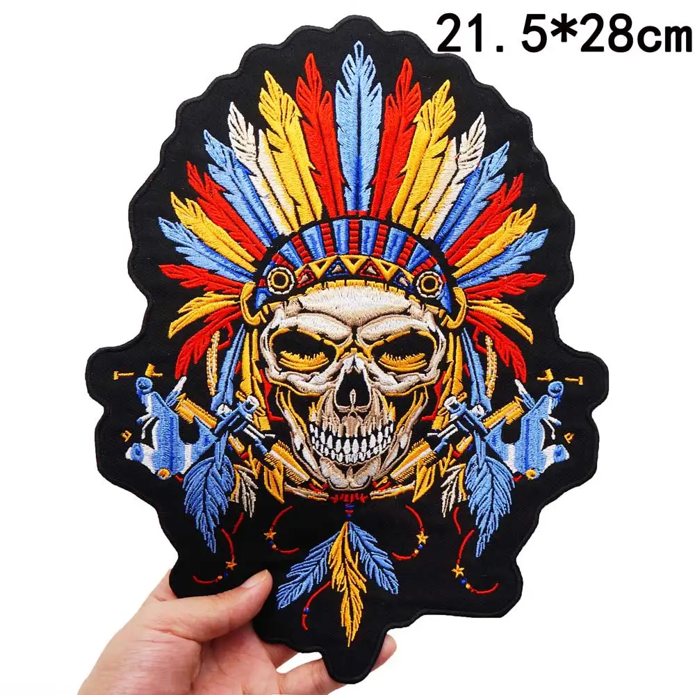 Большой индийский череп забавные байкерские мотоциклетные нашивки с вышивкой в
