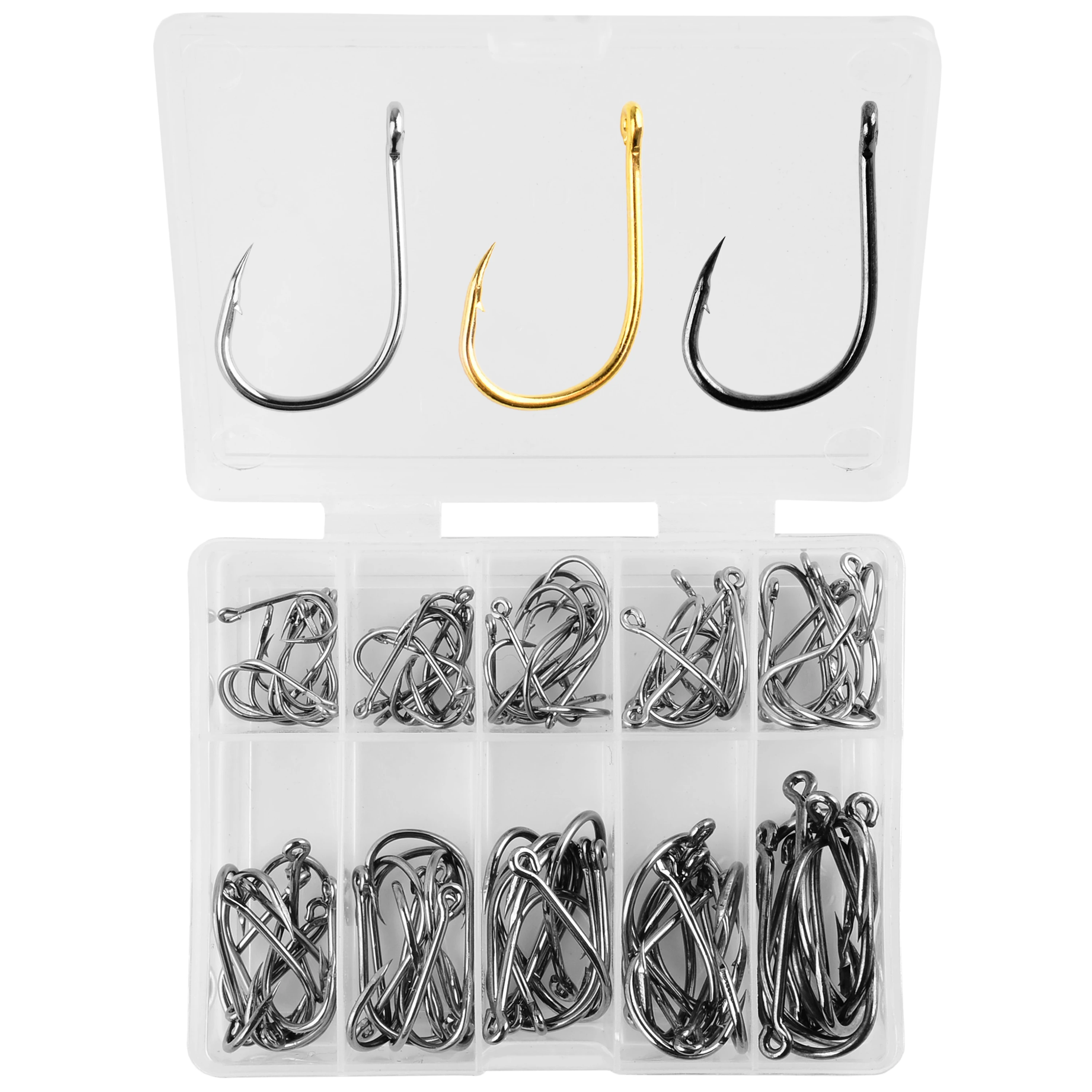 

100Pcs Fishing Hooks Set Carbon Steel Single Circle Fishing Hook Fly Fishing Jip Barbed Carp Hooks Sea Tackle Accessories