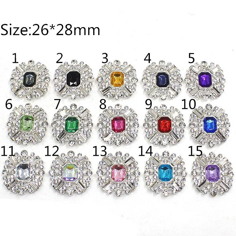 

2Pcs New Hot Sale 26*28mm Rectangular Diy Jewelry Accessories Flat Bottom Rhinestone Buttons Wedding Invitation Jewelry