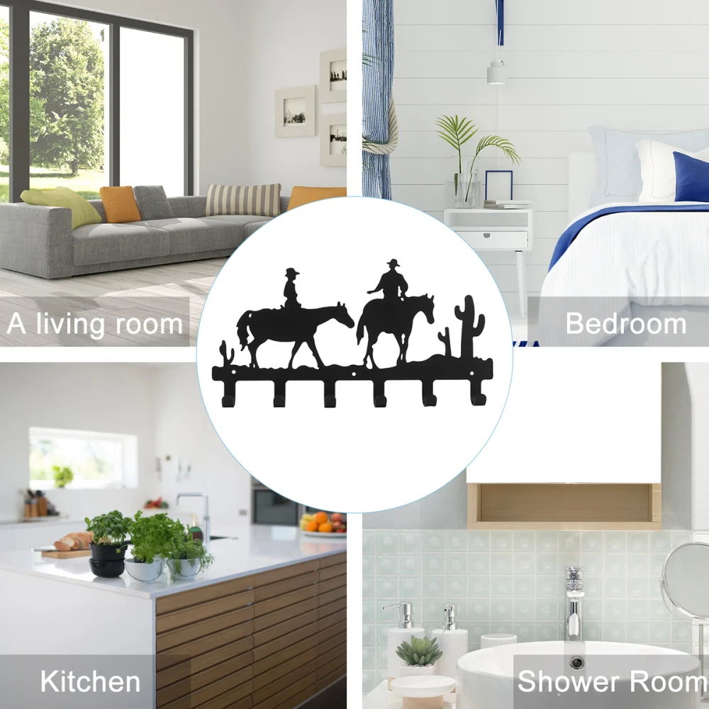 

1 Pc Wall Hanger Coat Hook West Cowboy Pattern Hook Porch Hanging (Black)