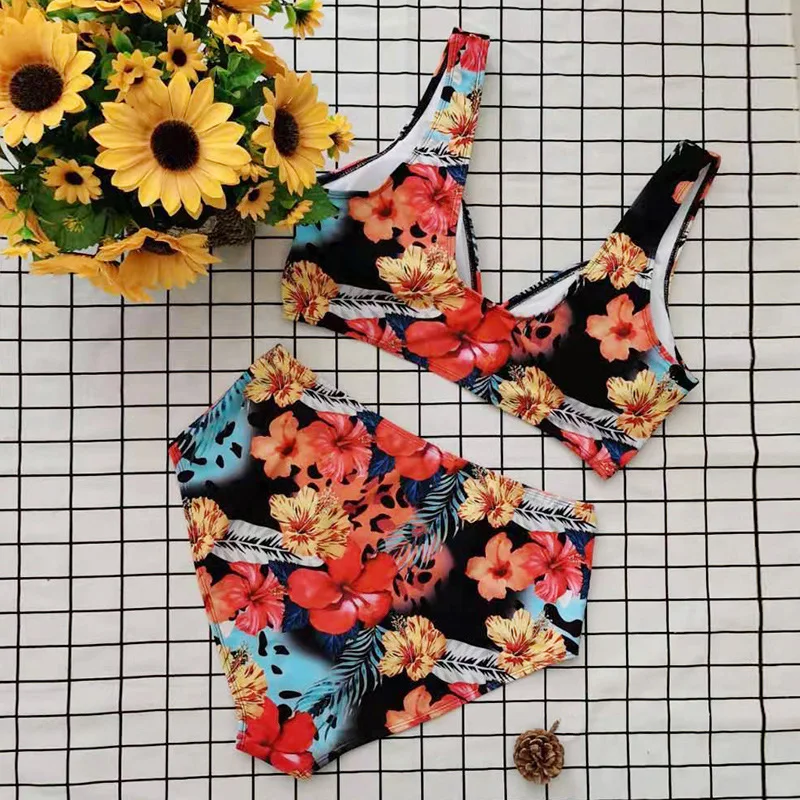 

Print Floral Bikinis High Waist Swimsuit Women Plus Size Swimwear Push Up Bathing Suit Beach Swimming Sexy 2 Piece Bikini Sets