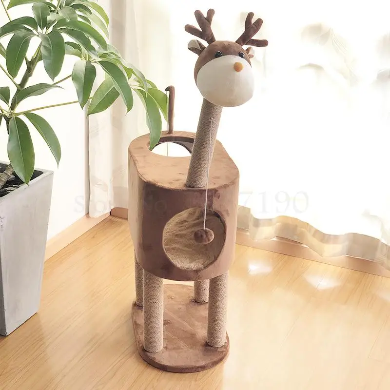 Цельная деревянная рамка для лазания кошки милая форма лося кошачье дерево