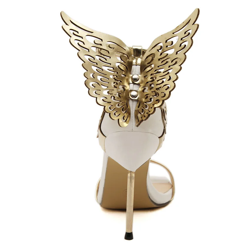 

Sexy 2021 Butterfly Wings Summer Peep Toe Sandals Women Shoes Stiletto High Heels Solid Color Buckle Sandals Sandalias mujer