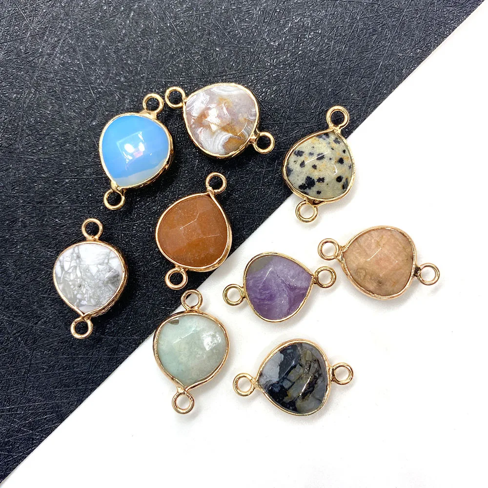 

Natural Stone Connector Spot Amethyst Double Hole Pendant 14x22mm Flat Drop Shaped Face Pendant Handmade DIY Bracelet Necklace