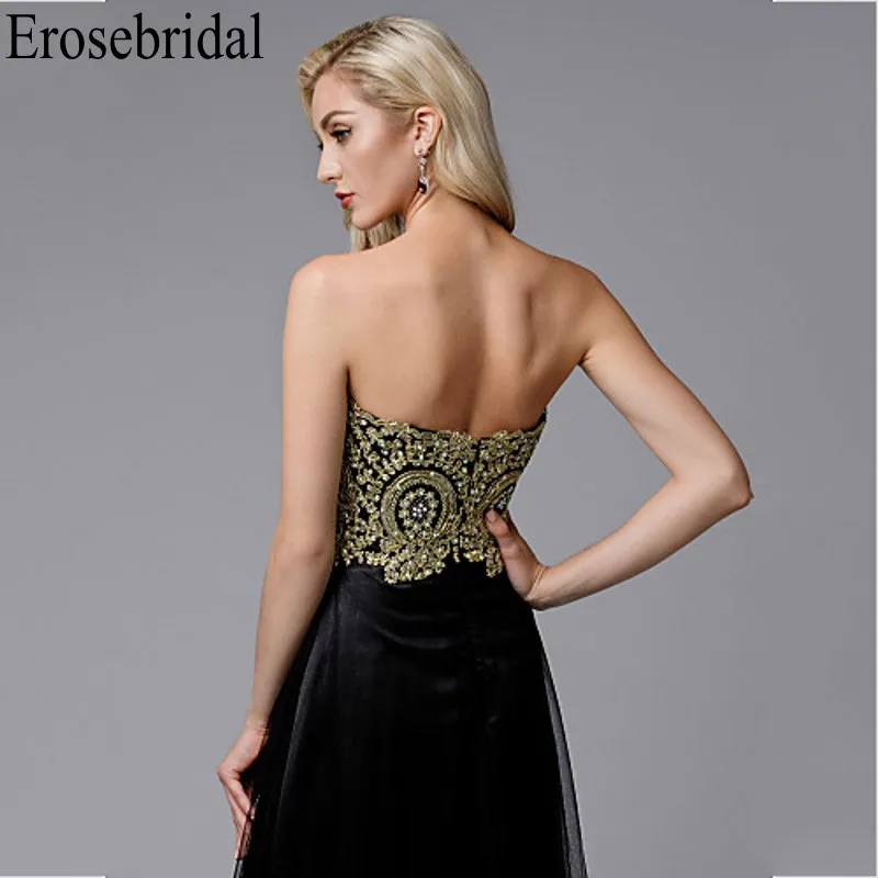 Женское вечернее платье на молнии сзади Erosebridal золотистое кружевное черное
