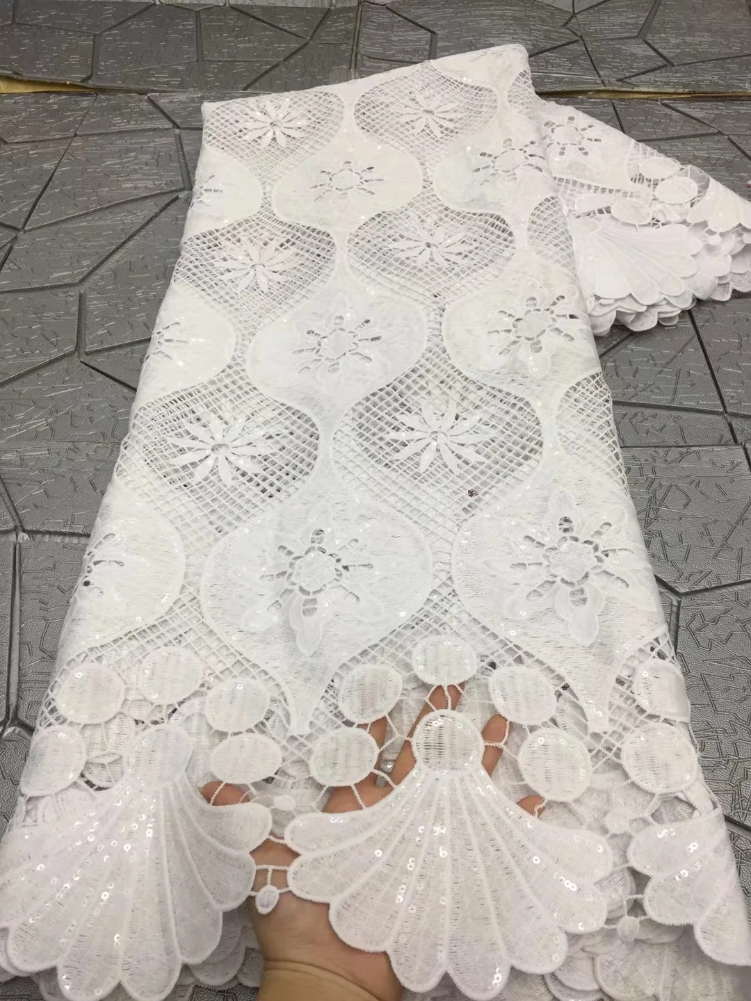 (5 ярдов/шт.) высококачественный белый Африканский шнур кружевная ткань мягкий