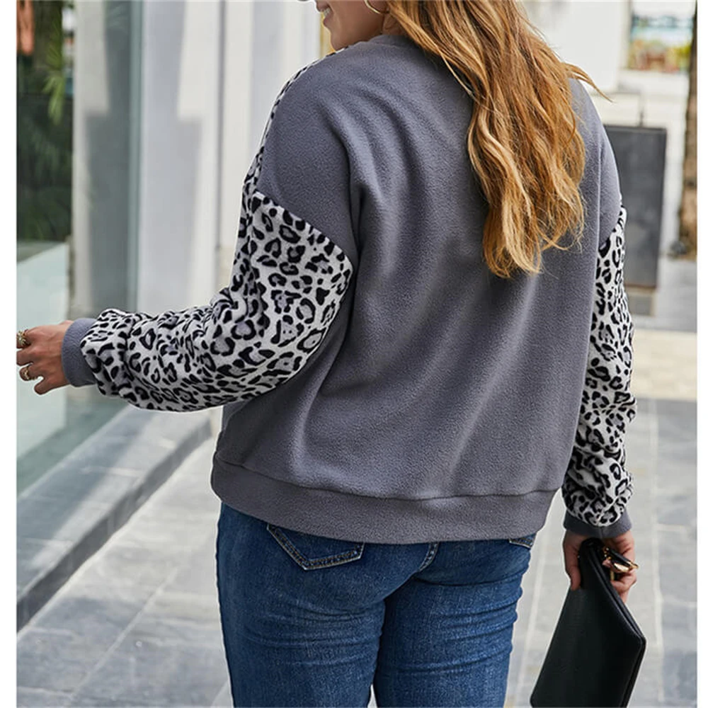 

Spring Autumn Fashion Tops Leopard Print Stitching Sweater Plus Size 4XL Loose Simple Tops Large Size T-Shirts Sweatshirts