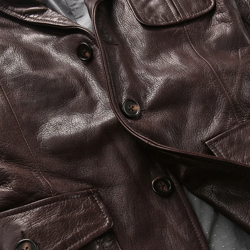 Повседневный мужской умный приталенный костюм из натуральной кожи с отворотами