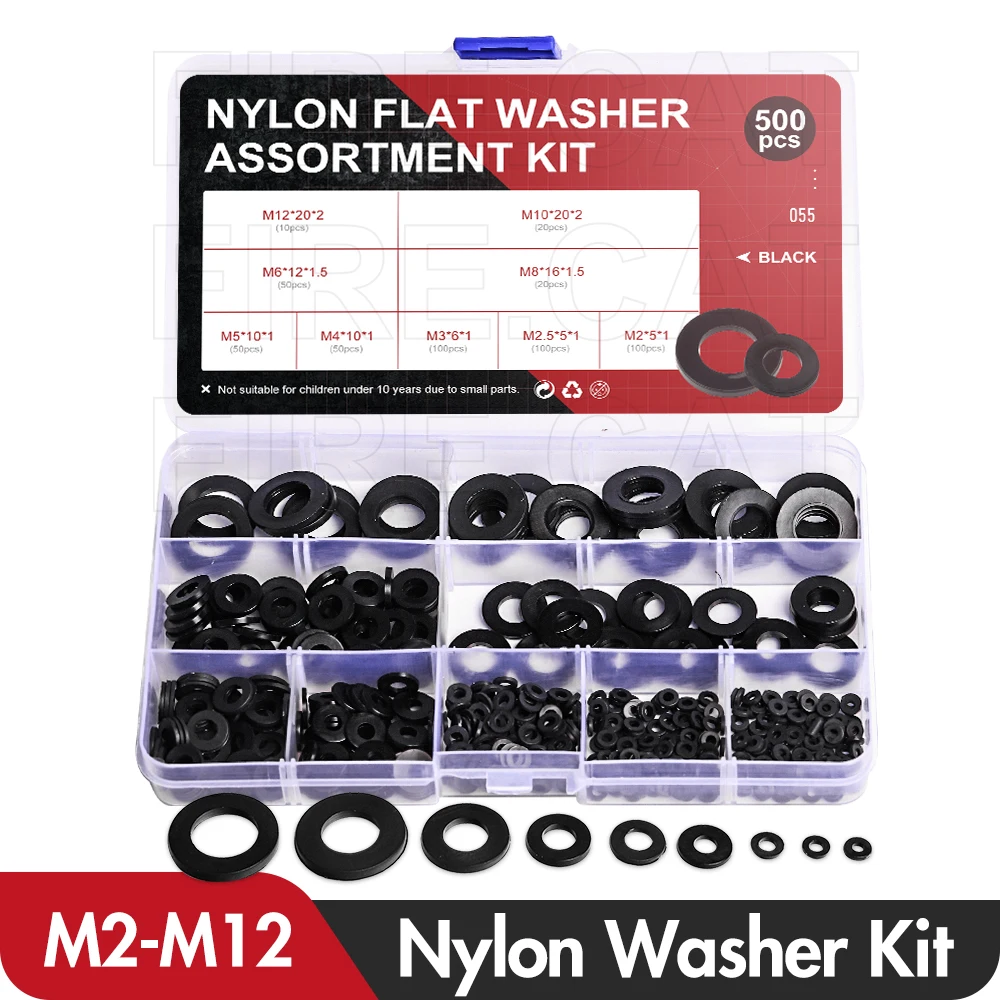 

Nylon Flat Washers Gaskets Set 500Pcs M2 M2.5 M3 M4 M5 M6 M8 M10 M12 Plastic Seal Ring Spacer Washer Black White Assortment Kit