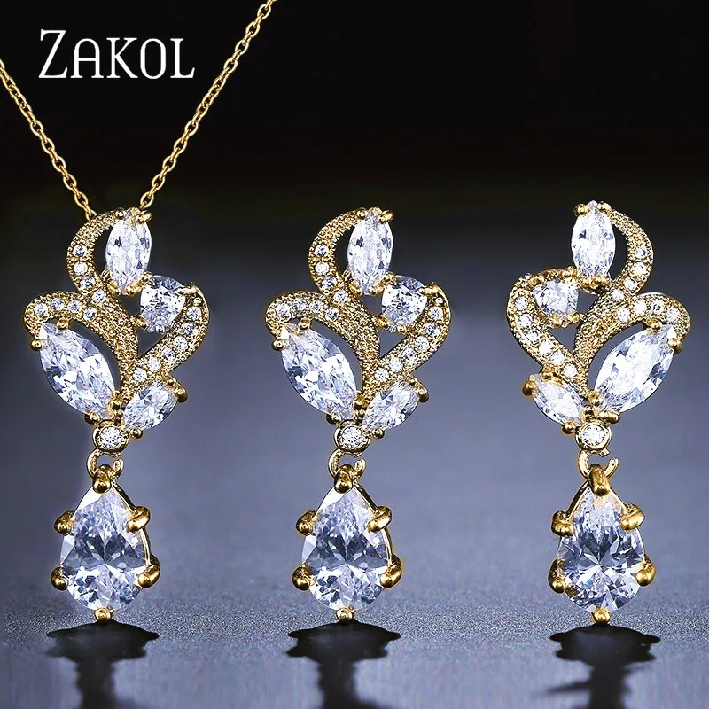 ZAKOL Изысканные Белые циркониевые цветочные ювелирные изделия с модным маркизом