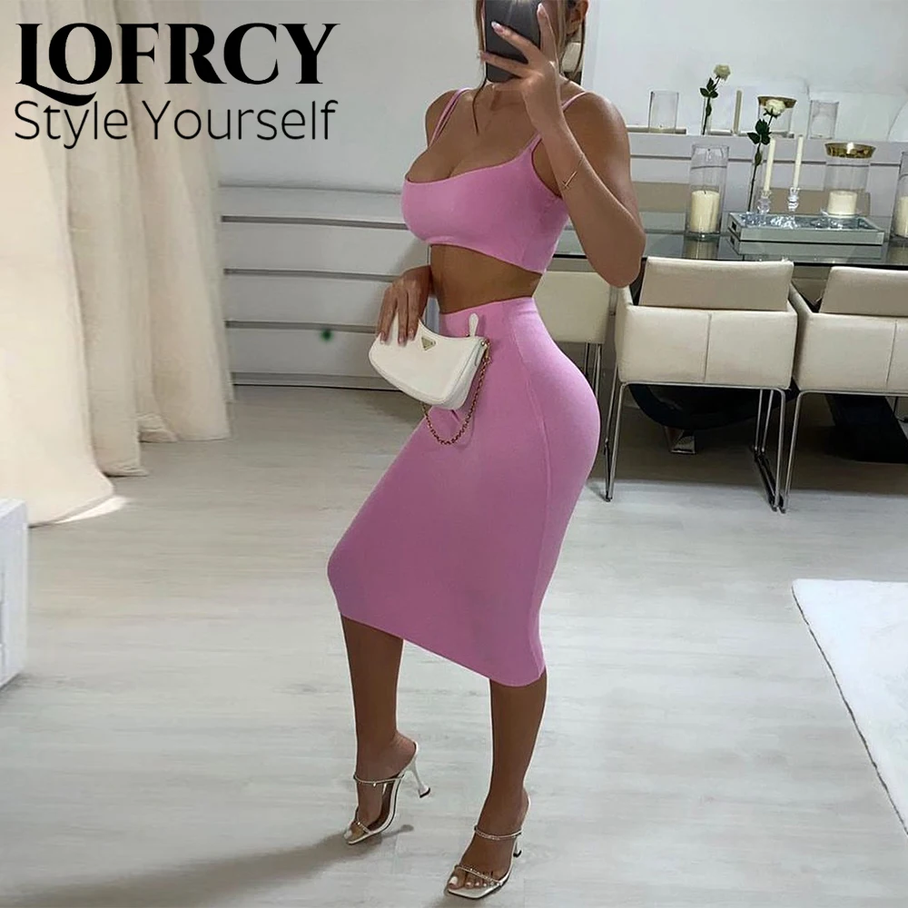 Двухслойное трикотажное облегающее мини платье Lofrcy на бретелях спагетти летнее