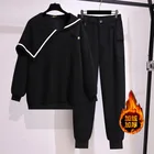 Женский зимний свободный флисовый толстый свитшот и брюки, размер 150 кг, обхват груди 157 см, 6XL, 7XL, 8XL, 9XL, 10XL, повседневный модный костюм