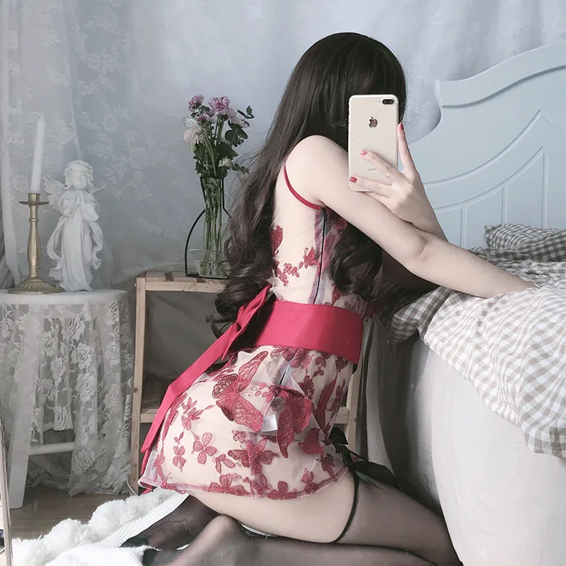 

Sexy Japanese Transparent Kimono Cosplay Lingerie Outfit See Through Style Robe Temptation Costumes Pajamas Soft Set For Women