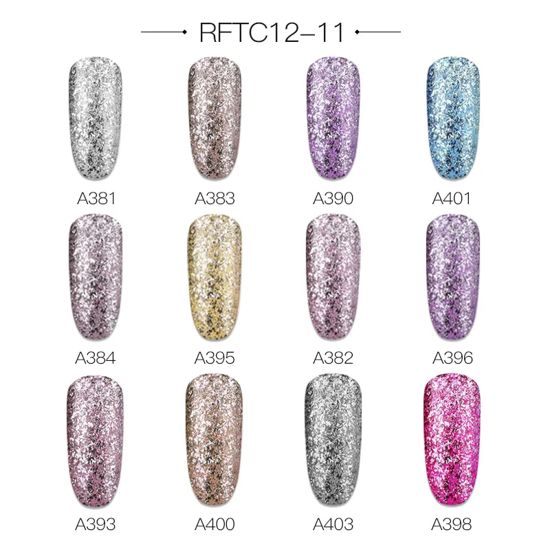 RFTC12-11 ROSALIND Гель-лак для ногтей набор 12 шт./компл. Радужный блестящий гель маникюрный набор блестящий набор для акриловых ногтей лак все для маникюра - Цвет: RFTC12-11