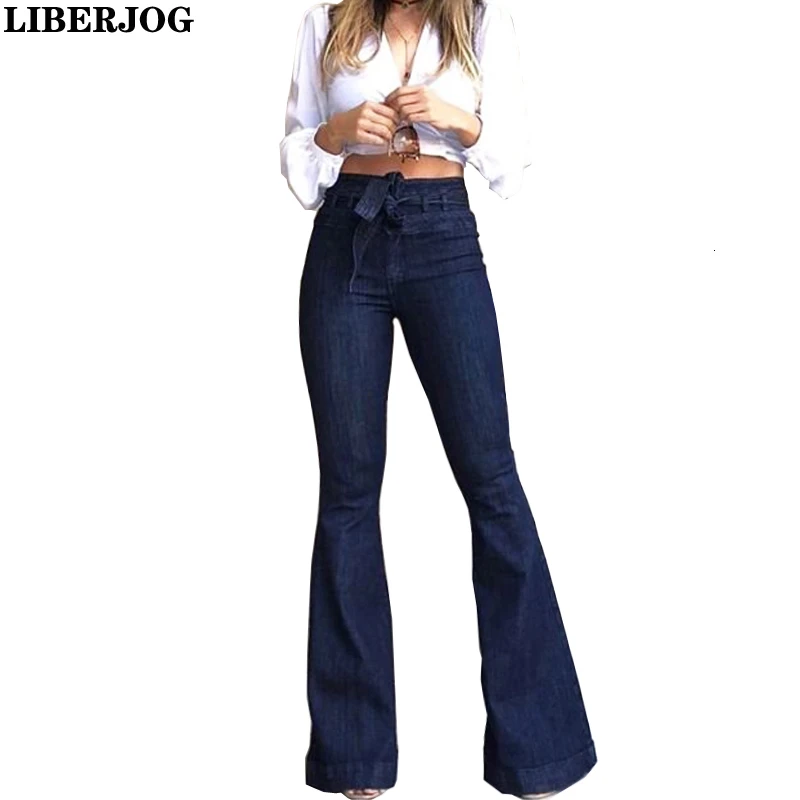 LIBERJOG женские джинсы повседневные широкие брюки темно синие джинсовые весна