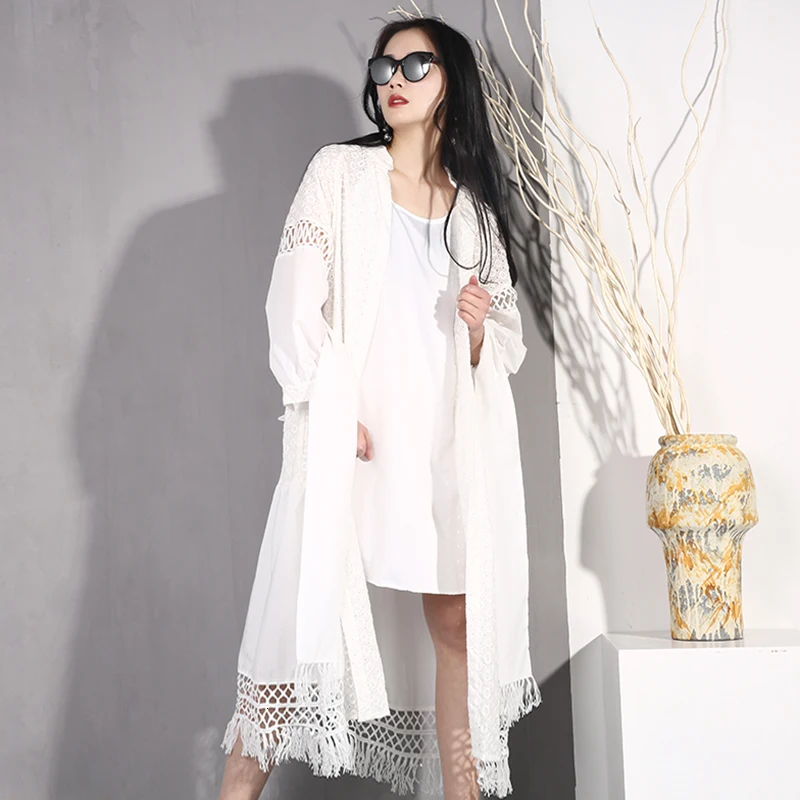 Женское платье с бахромой и рукавами-фонариками [EWQ] белое однотонное свободного