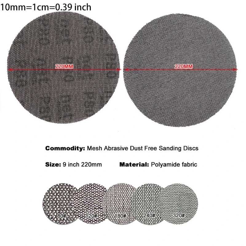 

X7AB 10pcs 9 Inch Mesh Sandpaper Hook & Loop Mesh Abrasive Dustless Assortment Disc Anti-blocking Long-lasting Grinding Paper